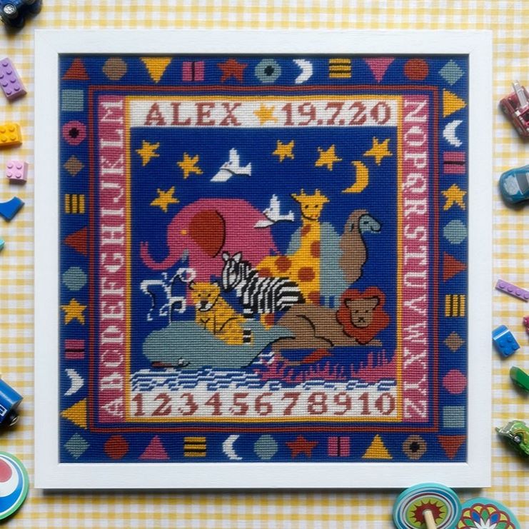 Animal Allsorts Sampler Bright Tapestry Kit, Needlepoint Kit - Glorafilia