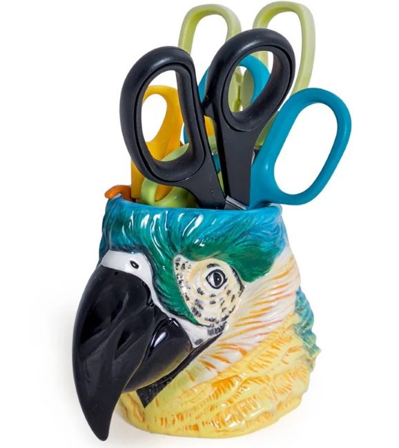 Blue Macaw Parrot Scissor Storage Pot / Jar,  Accessory Organizer