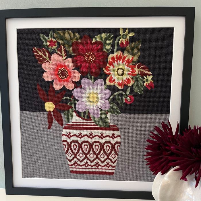Burgundy Dahlias Tapestry Kit - Appletons