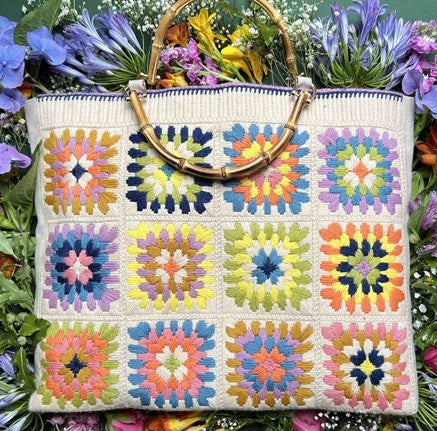 Granny Squares Bag Tapestry Kit, Needlepoint Kit - Glorafilia