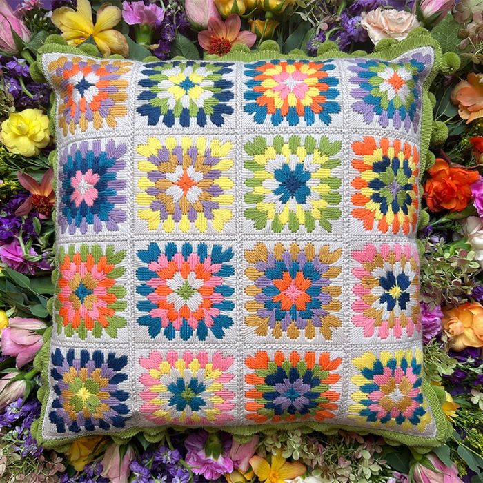 Granny Squares Cushion Front Tapestry Kit, Needlepoint Kit - Glorafilia