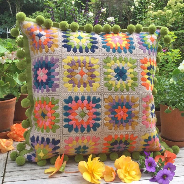 Granny Squares Cushion Front Tapestry Kit, Needlepoint Kit - Glorafilia