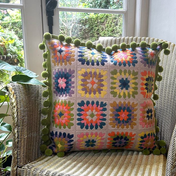 Granny Squares Cushion Front Tapestry Kit, Needlepoint Kit - Glorafilia