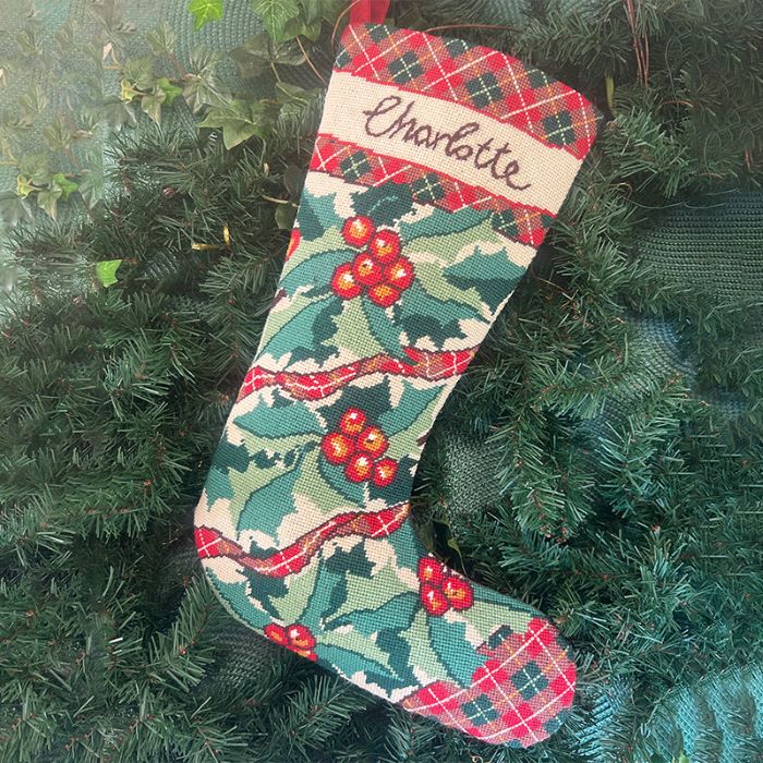 Holly and Tartan Christmas Stocking Tapestry Kit - Glorafilia