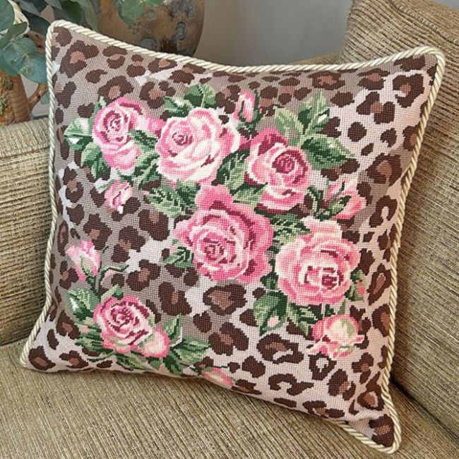 Leopard Roses Tapestry Kit, Needlepoint Kit - Glorafilia