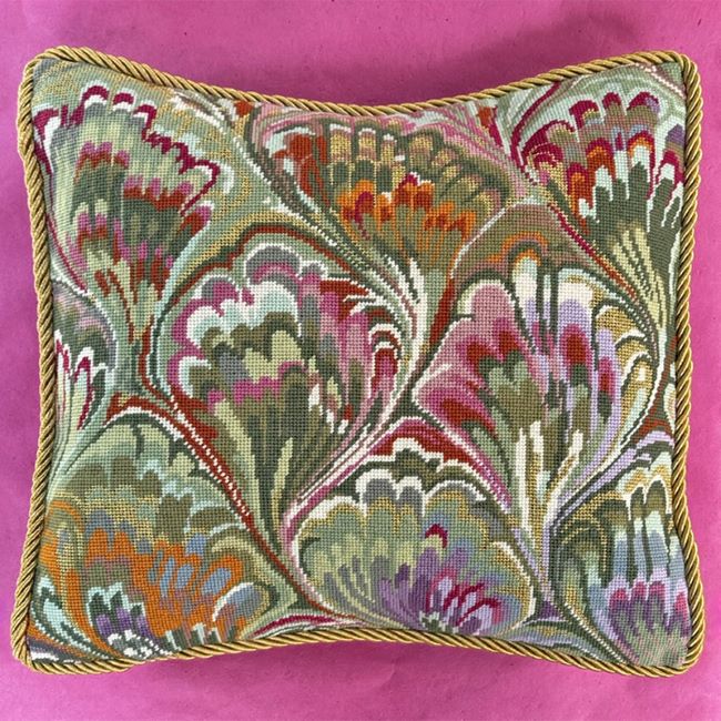Marbled Cushion Tapestry Kit, Needlepoint Kit - Glorafilia (Green/Gold)
