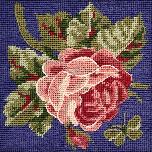 Mini Rose Tapestry Kit, Needlepoint Kit on Purple - Glorafilia