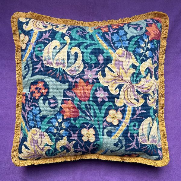 William Morris Lily Midnight Tapestry Kit, Needlepoint Kit - Glorafilia