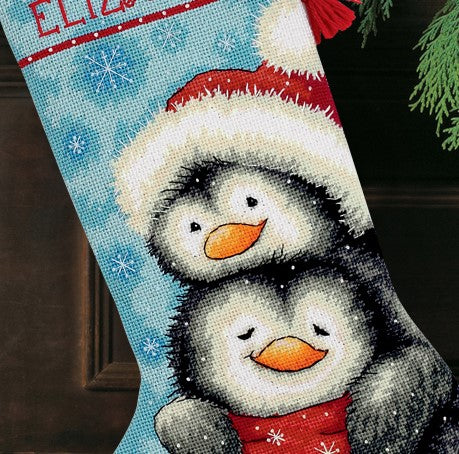 Hugging Penguins Tapestry Kit Stocking - Dimensions Needlepoint