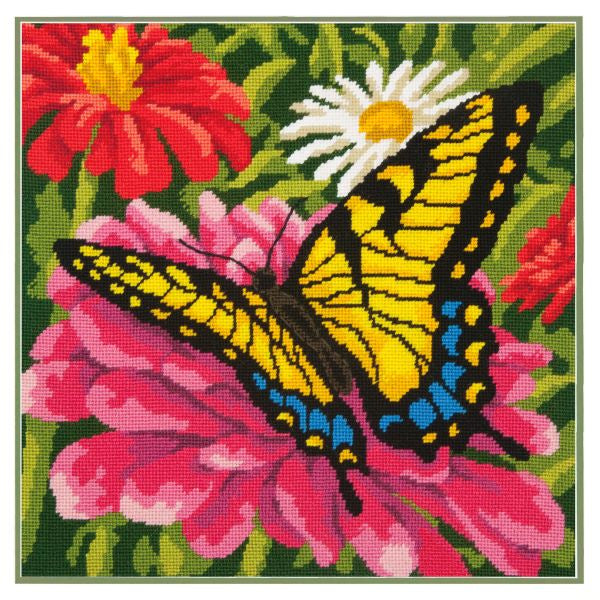 Butterfly on Zinnias Tapestry Kit - Dimensions Needlepoint