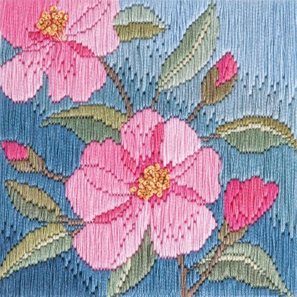 Camellias Long Stitch Kit - Derwentwater Designs