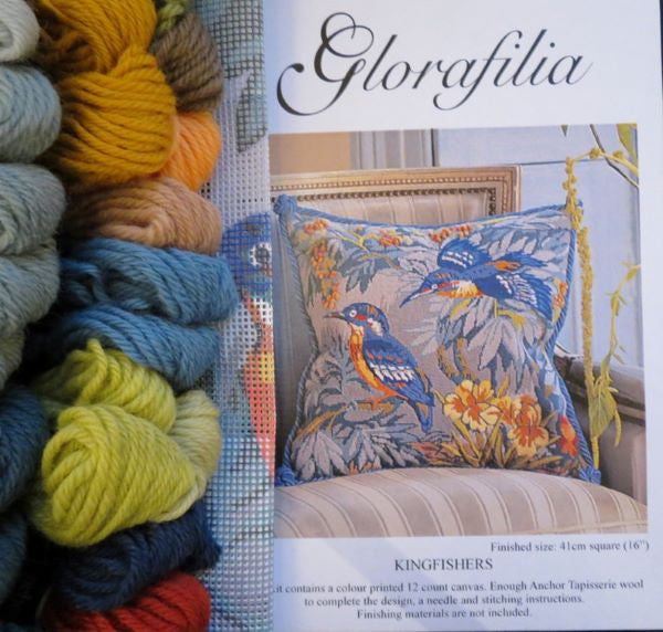Kingfishers Tapestry Kit, Needlepoint Kit - Glorafilia