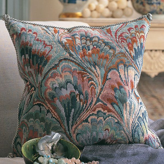 Marbled Cushion Tapestry Kit, Needlepoint Kit - Glorafilia (Blue/Silver)