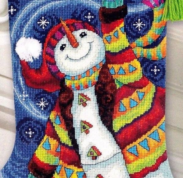 Happy Snowman Tapestry Kit Stocking - Dimensions Needlepoint