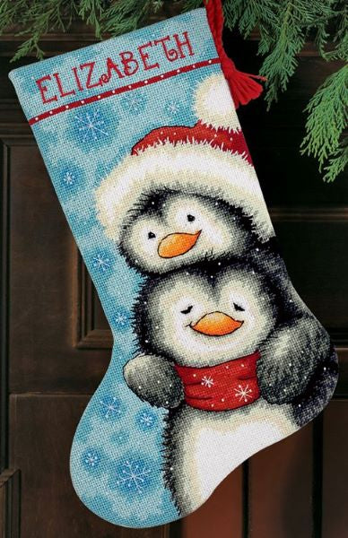 Hugging Penguins Tapestry Kit Stocking - Dimensions Needlepoint