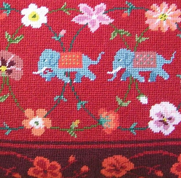 Indian Elephants Needlepoint Tapestry Kit (Red) - The Fei Collection