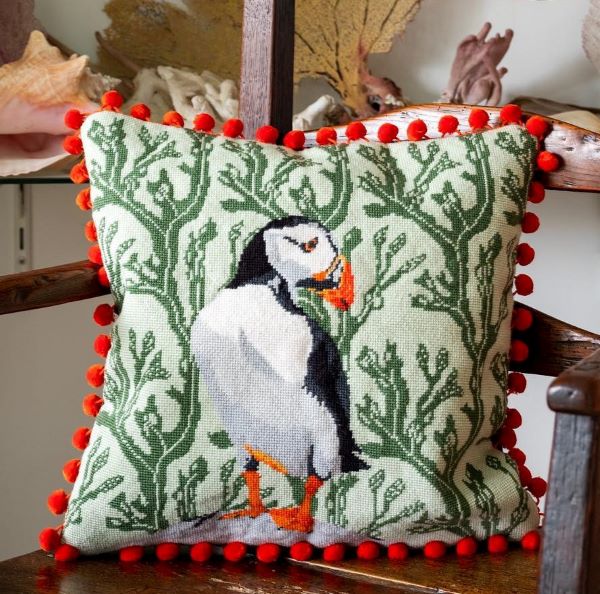 Island Puffin Tapestry Kit, Needlepoint Kit - Heirloom Needlecraft