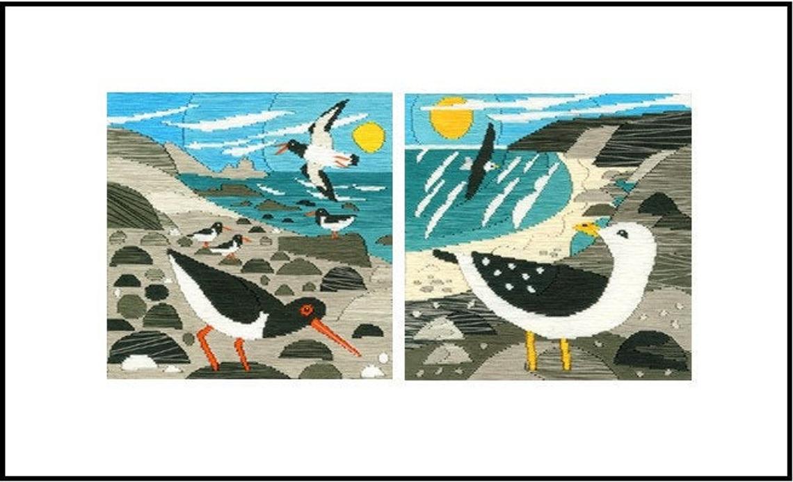 Oyster Catchers Long Stitch Kit - Bothy Threads