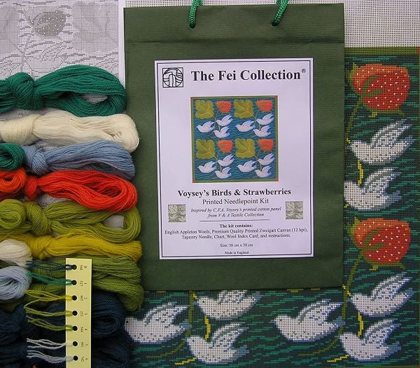 Voysey Birds and Strawberries Needlepoint Tapestry Kit - The Fei Collection