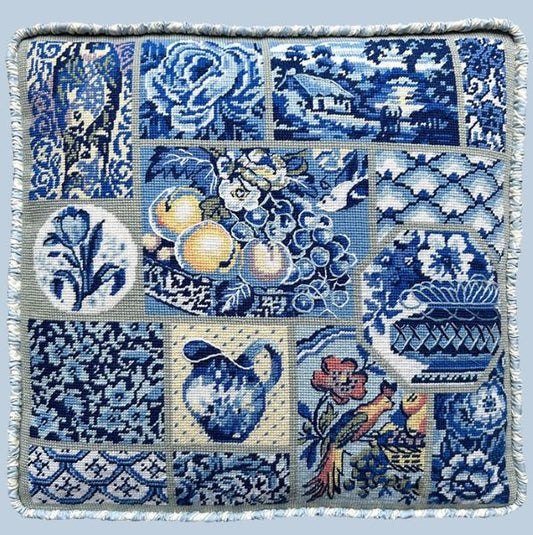 Blue and White China Patchwork Tapestry Kit, Needlepoint Kit - Glorafilia