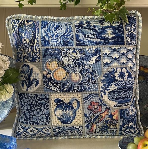 Blue and White China Patchwork Tapestry Kit, Needlepoint Kit - Glorafilia