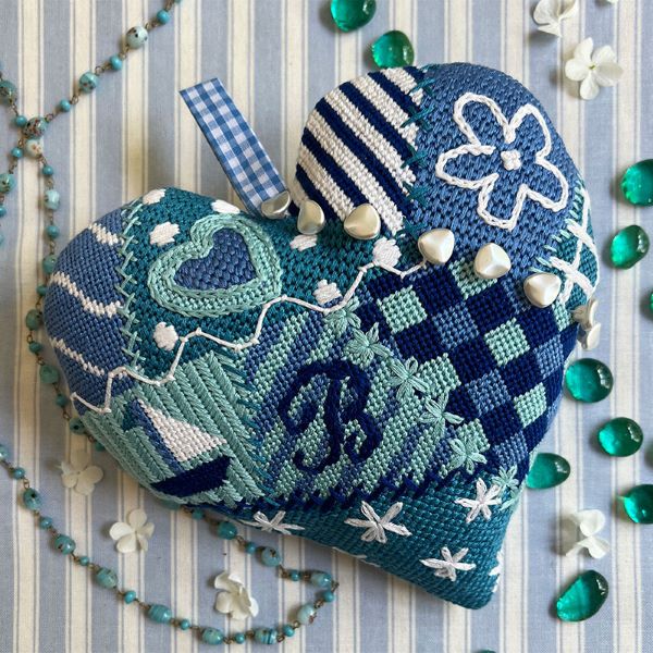 Blue and White Heart Tapestry Kit, Needlepoint Kit - Glorafilia