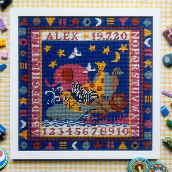 Animal Allsorts Sampler Bright Tapestry Kit, Needlepoint Kit - Glorafilia