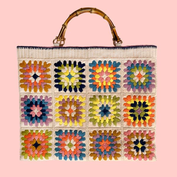 Granny Squares Bag Tapestry Kit, Needlepoint Kit - Glorafilia