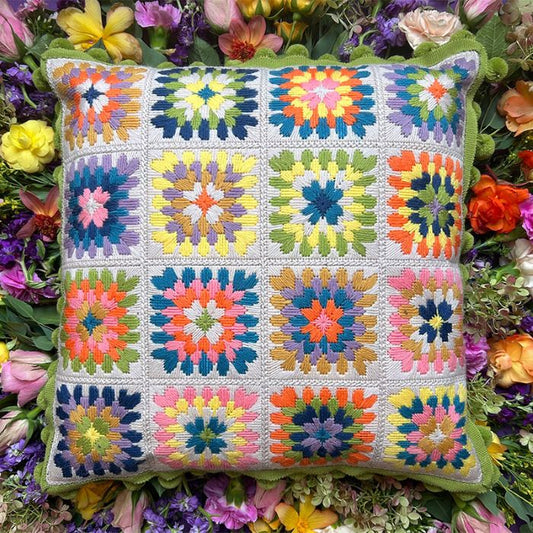 Granny Squares Cushion Front Tapestry Kit, Needlepoint Kit - Glorafilia