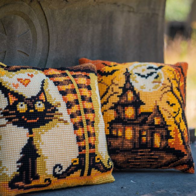 Cat and Witch CROSS STITCH TAPESTRY Kit, Vervaco PN-0216228