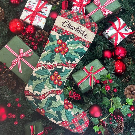 Holly and Tartan Christmas Stocking Tapestry Kit - Glorafilia