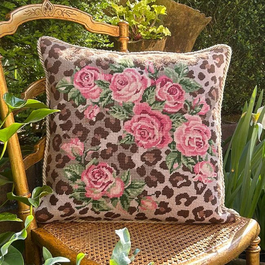 Leopard Roses Tapestry Kit, Needlepoint Kit - Glorafilia