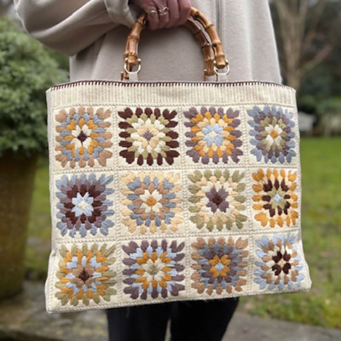 Misty Granny Squares Bag Tapestry Kit, Needlepoint Kit - Glorafilia