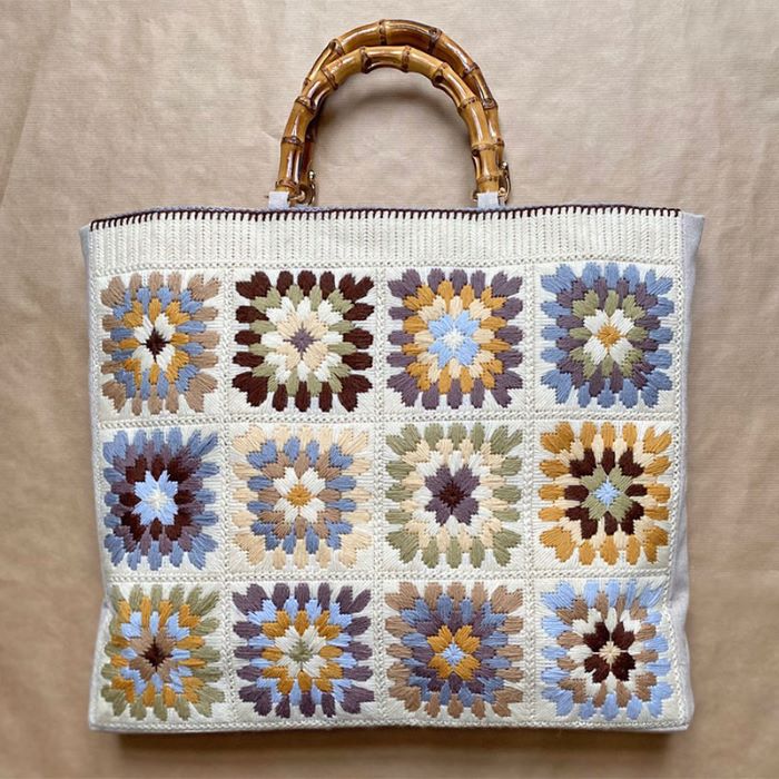 Misty Granny Squares Bag Tapestry Kit, Needlepoint Kit - Glorafilia