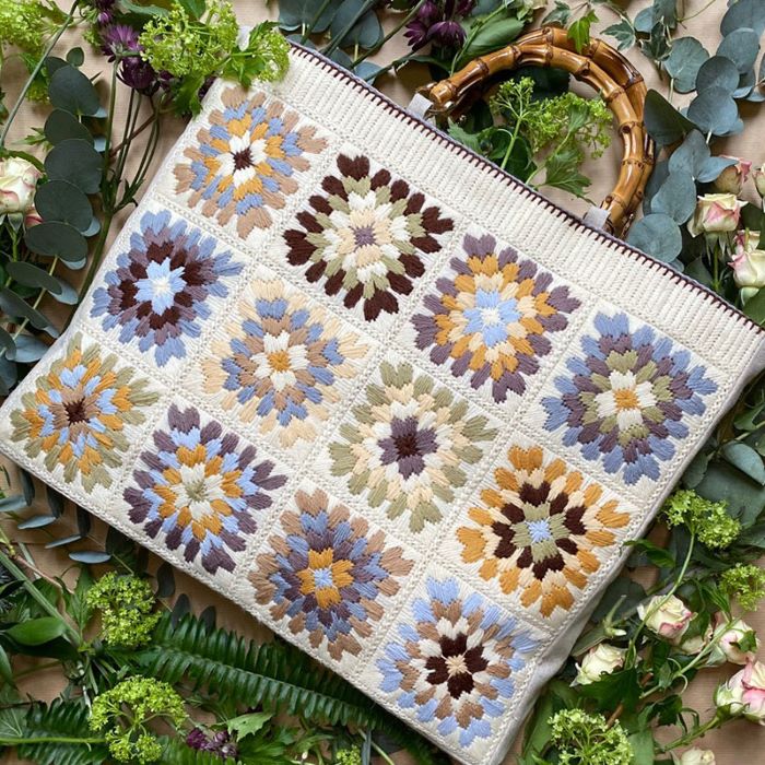 Misty Granny Squares Bag Tapestry Kit, Needlepoint Kit - Glorafilia