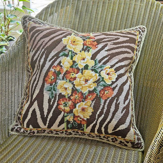 Tiger Floral Tapestry Kit, Needlepoint Kit - Glorafilia