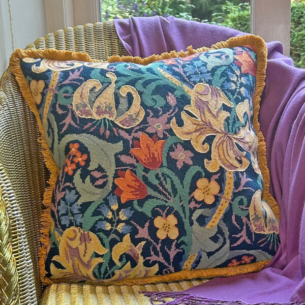 William Morris Lily Midnight Tapestry Kit, Needlepoint Kit - Glorafilia