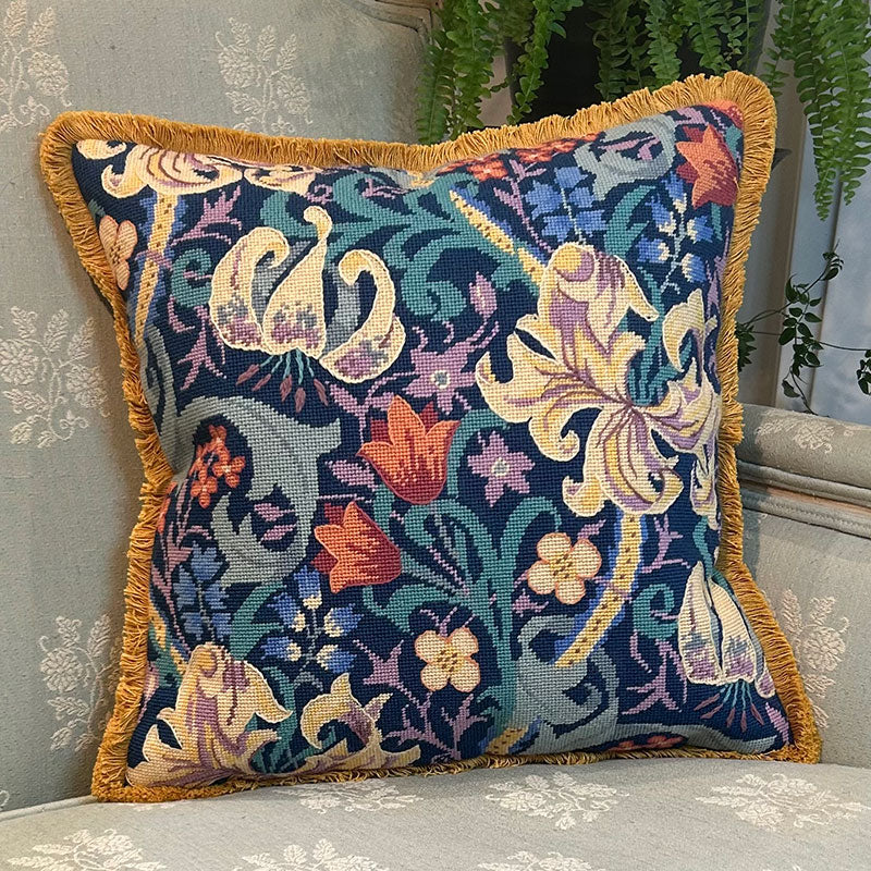 William Morris Lily Midnight Tapestry Kit, Needlepoint Kit - Glorafilia