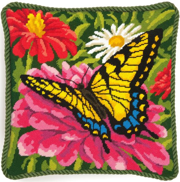 Butterfly on Zinnias Tapestry Kit - Dimensions Needlepoint