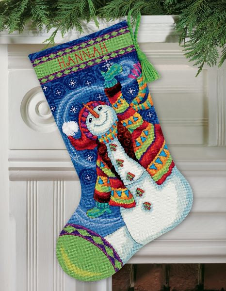 Happy Snowman Tapestry Kit Stocking - Dimensions Needlepoint