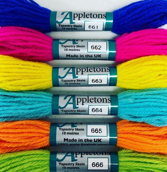 Appletons Tapestry Wool / Crewel Wool - Cool Neon - set of 12