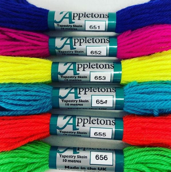 Appletons Tapestry Wool / Crewel Wool - Hot Neon - set of 12