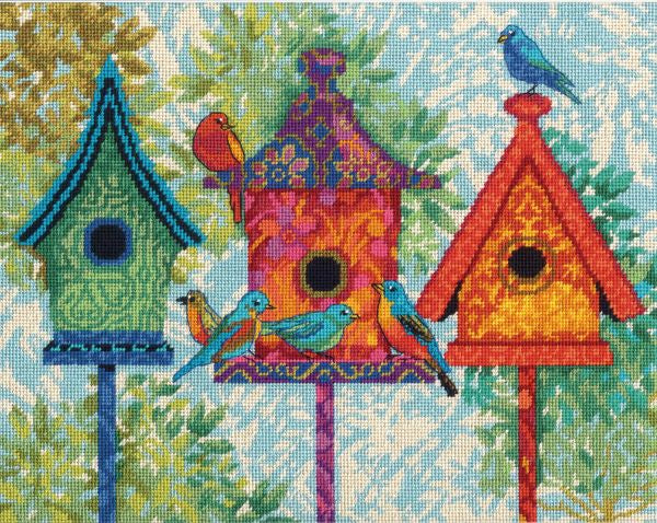 Colourful Birdhouses Tapestry Kit - Dimensions Needlepoint