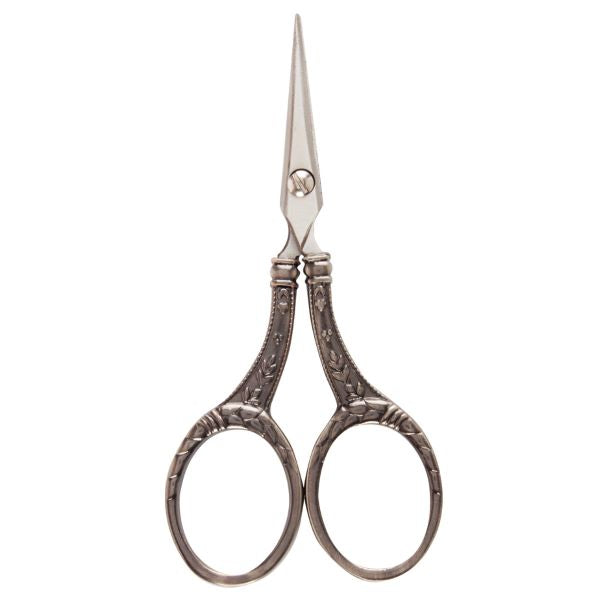 Antique Silver Tone Embroidery Scissors - Hemline - 11cm