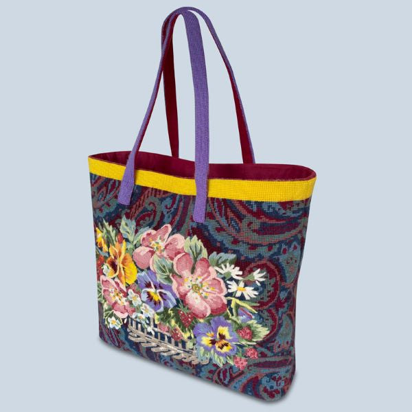 Floral Paisley Tote Bag Tapestry Kit, Needlepoint Kit - Glorafilia