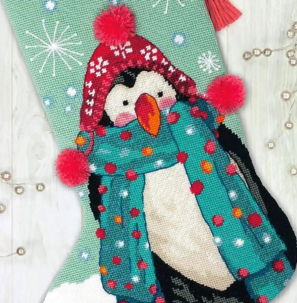 Fuzzy Penguin Tapestry Kit Stocking - Dimensions Needlepoint