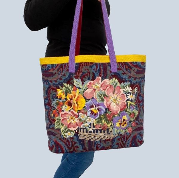 Floral Paisley Tote Bag Tapestry Kit, Needlepoint Kit - Glorafilia