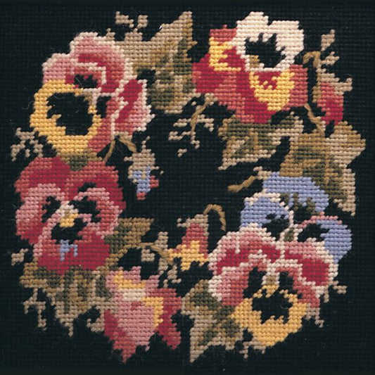 Mini Pansy Garland Tapestry Kit, Needlepoint Kit - Glorafilia