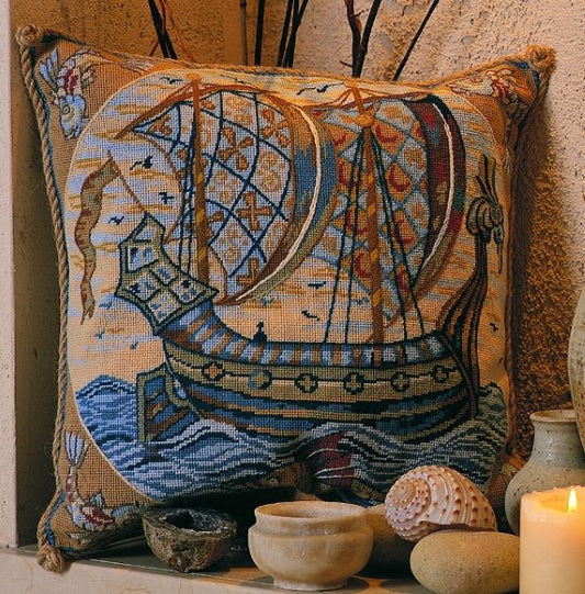 William De Morgan Galleon Tapestry Kit, Needlepoint Kit - Glorafilia