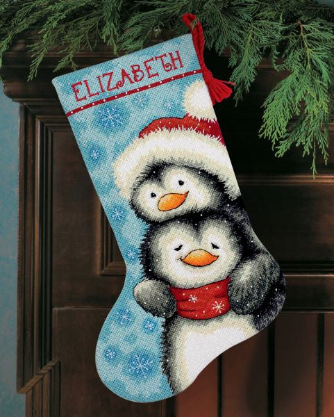 Hugging Penguins Tapestry Kit Stocking - Dimensions Needlepoint